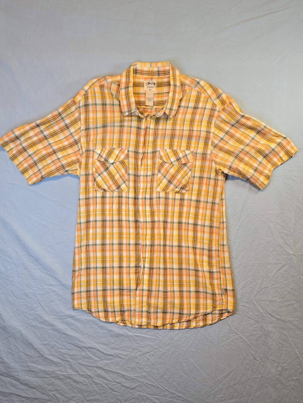 Stussy Multi Color Plaid Short Sleeve Button Down Casual Shirt